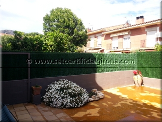 Montaje sobre una valla de una casa particular de 12 rollos de seto artificial 100% nacional